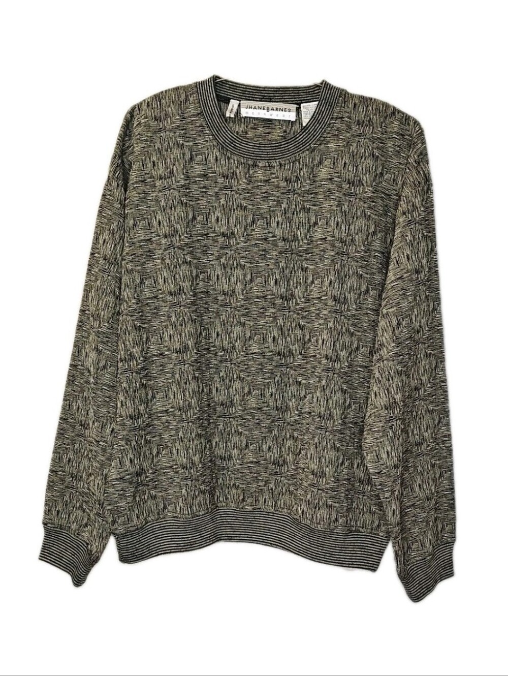 JHane Barnes Ski Sweater Men L Textured Knit Wool Blend Crewneck Vintage Japan
